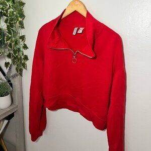 H&M Red Cropped Quarter Zip Sweatshirt Size M